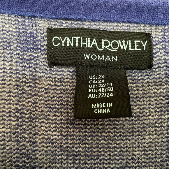 Cynthia Rowley 2XL Gray Blue Plaid Pullover Sweater with Cuffed Sleeves - Picture 2 of 5